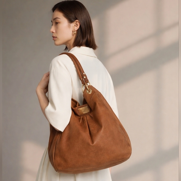 Marc Jacobs Classic Q Hillier Hobo Cinnamon Stick Tan Leather Shoulder Bag L - Picture 14 of 14
